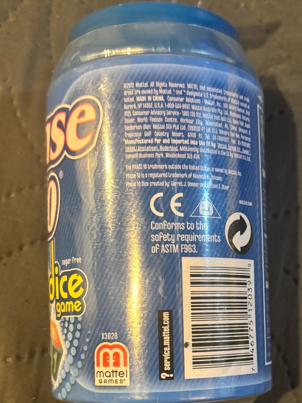 NEW/SEALED Phase 10 Dice Game Blue Tin Soda Can - 2012 Mattel Games - Picture 5 of 6